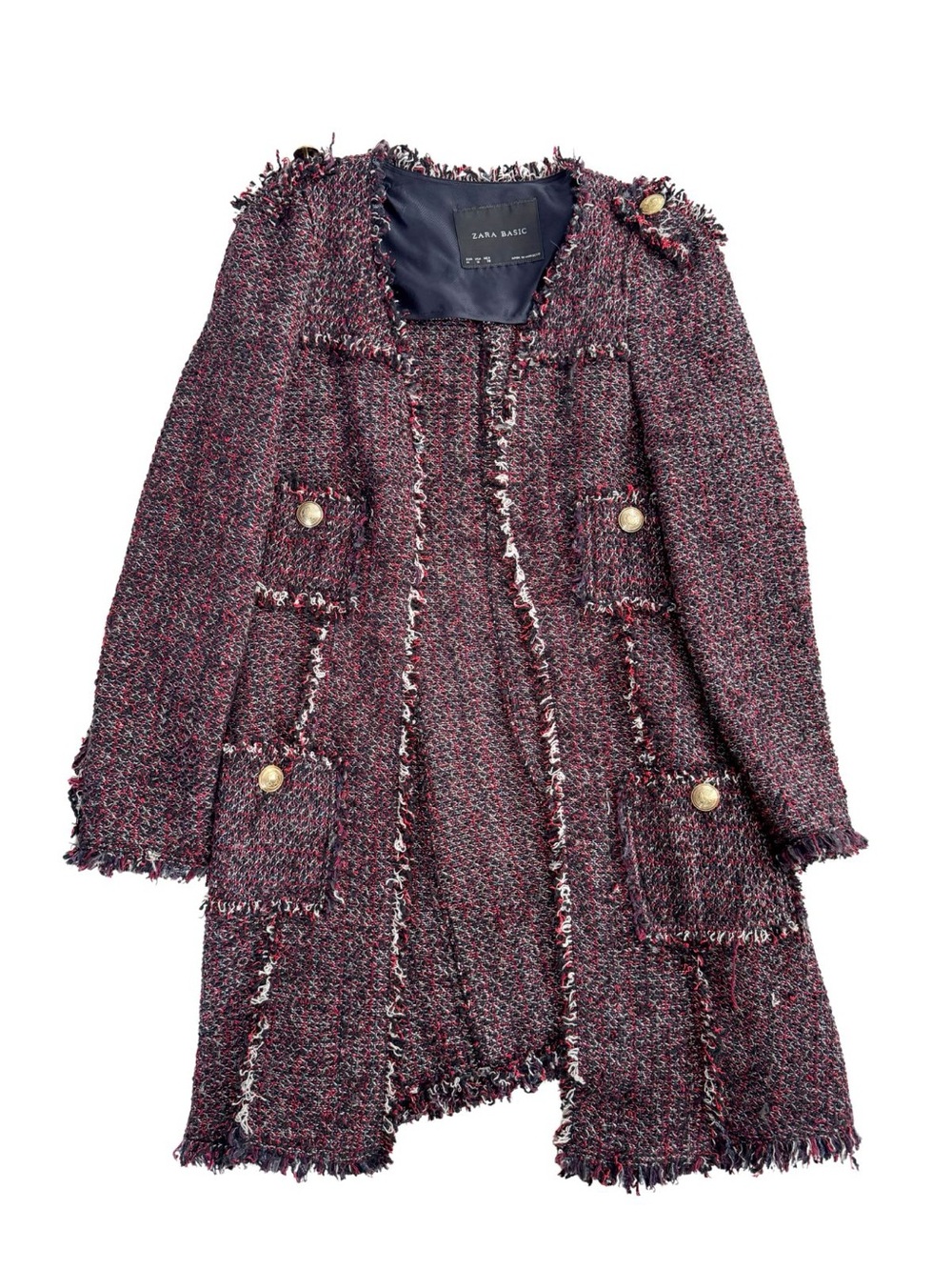 Blogger Favorite Zara Basic Multicolor Tweed Longline Fringe Jacket Sz M